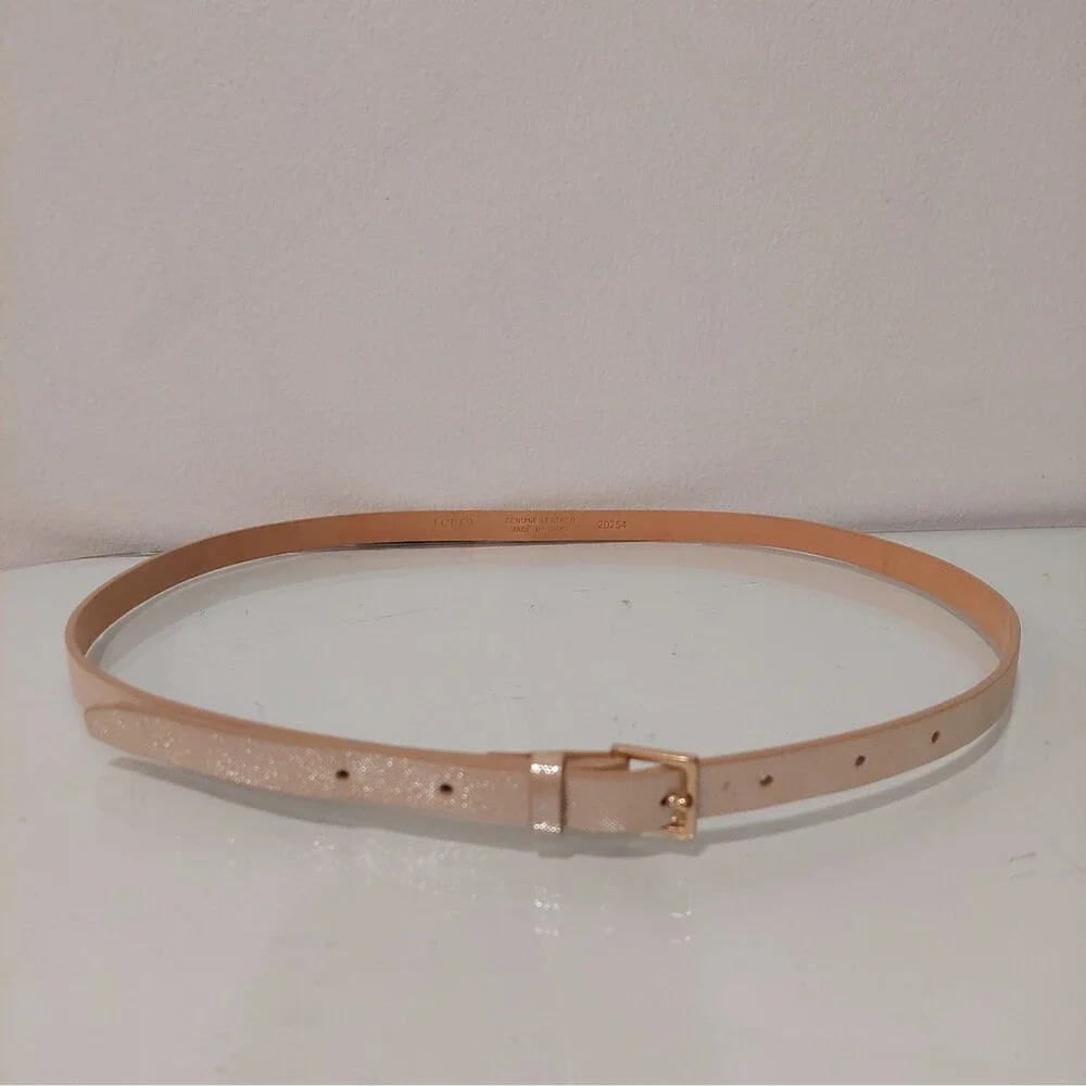 J Crew Skinny Gold/champain/beige Textured Leather Glitter Belt Size L
